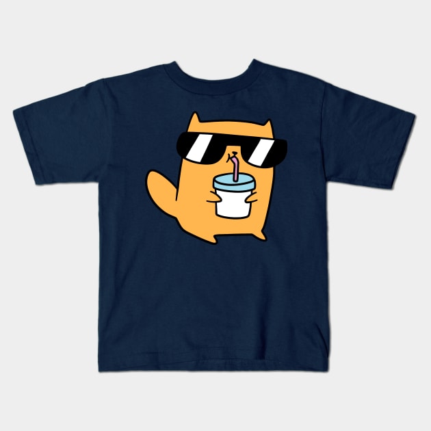 Cool Cat Drinking a Shake Kids T-Shirt by saradaboru